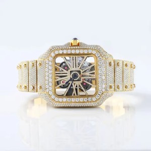 Reloj Mecánico Cuadrado de Lujo en Oro Amarillo con Brazalete con Incrustaciones de Diamantes, Esfera Analógica, Cierre Plegable para Hombre - Product Image 2