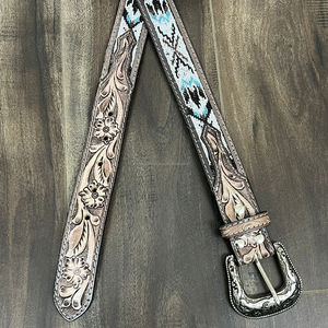 Venta al por mayor diseño de moda cinturón de cuentas de cuero mecanizado a mano cinturón occidental ajustable de cuero genuino de alta calidad duradero para Unisex - Product Image 4