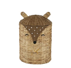 Cute Deer Water Hyacinth <b>Basket</b> Woven Animal Storage Organizer <b>with</b> <b>Lid</b> for Boho Nursery Room Decor - Product Image 1