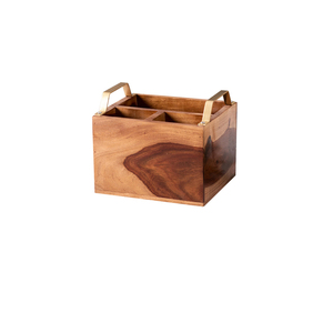 Contemporary Wooden Utility Organizer with Metal Handles for Dining and <b>Kitchen</b> <b>Storage</b> - Product Image 5