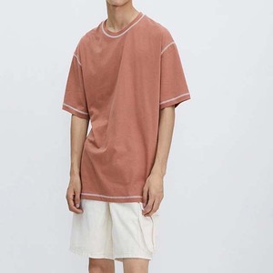 Camiseta de Manga Corta para Hombre, Talla Grande, Color Sólido, con Ribete en Contraste, Cuello Redondo, Estilo Casual, de Algodón Tejido - Product Image 2