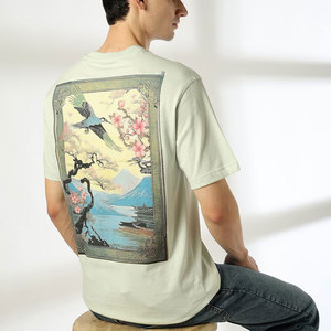 Men's Cream Short Sleeve <b>T</b>-Shirt O-Neck Regular Fit Printed <b>Back</b> Design Casual Style With Pattern Men's <b>T</b>-Shirt - Product Image 3