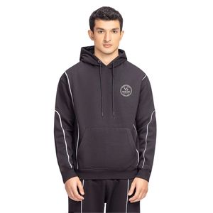 Sweat à capuche pour homme coupe droite en molleton noir avec passepoil coupé-cousu et imprimé sur la poitrine, style décontracté OEM ODM - Product Image 4