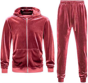 Men's Blue Velvet Tracksuit <b>Hooded</b> Full <b>Zip</b> Casual Sportswear Solid Color Side Pockets Midweight Autumn Wear - Product Image 5