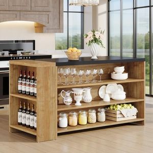 Isola e Carrello da Cucina in Legno Marrone Vintage da 55 Pollici, Arredamento da Cucina Elegante e Pratico - Product Image 1