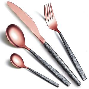 Wholesale Rose Gold Matte Polished With Thick Rectangular Handle Handmade Best Selling Stainless Steel <b>Knife</b> <b>Fork</b> Spoon - Product Image 3