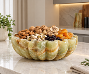 Bol à fruits en marbre onyx vert, plat de service en pierre polie, bol à collation festonné pour la décoration de table de fête - Product Image 3