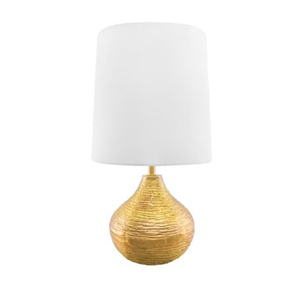 Lámpara de Mesa Metálica Contemporánea con Pantalla de Tela Blanca, Base Dorada, Pequeña, Decorativa, LED E27, con Interruptor - Product Image 1