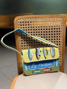 Handmade Embroidered Canvas Handbag Rectangular <b>Shape</b> With Colorful Animal <b>And</b> Fruit Patterns For Art Collectible Use - Product Image 6
