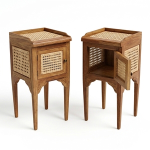 New Modern Minimalist Baraja Wooden Nightstand Natural Rattan Cane Bedside <b>Table</b> <b>Storage</b> Cabinet Side <b>End</b> <b>Table</b> Lamp Chest Stand - Product Image 1
