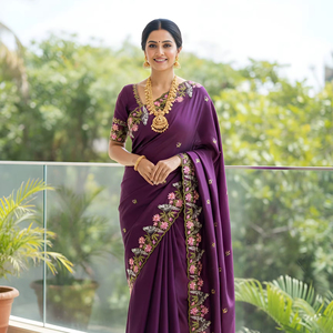 Sari Rangoli doux et élégant avec broderies et magnifique chemisier à broderies continues - Product Image 1