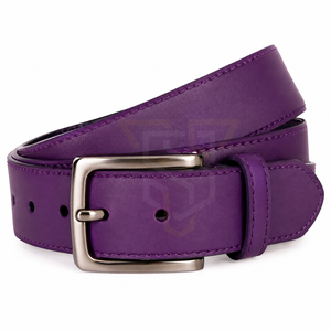 Ceinture en cuir véritable violet avec boucle rectangulaire argentée, style formel, couleur unie, en cuir de vachette - Product Image 6