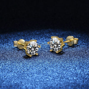 Unisex 14K Solid Gold Solitaire Stud Earrings Brilliant Cut IGI Certified VVS Moissanite Diamond Studs Gold Plated - Product Image 2