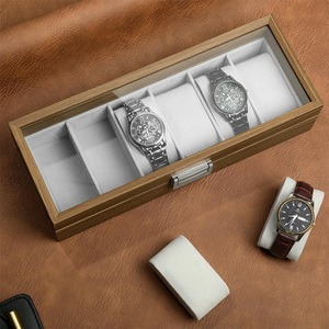 AHTE MANUEXPO UR-065 6-Slot Wooden Wrist Watch Storage <b>Box</b> Large Glass Display <b>Removable</b> Pillows for Men Women Octagonal Jewelry - Product Image 2