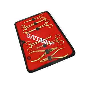 Kit de 7 Instrumentos Profesionales Manuales para Perforaciones Corporales, Herramientas Penington, Pinzas para Esponja, Set de Joyería, Dorado, Quirúrgico, Autoclavable, de Alta Calidad - Product Image 1