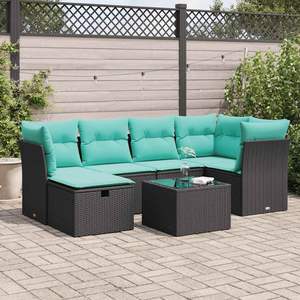 Set divano Patio 7 pezzi con cuscini in Poly Rattan nero - Product Image 1