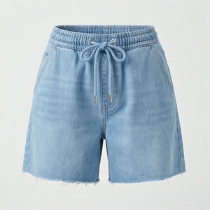 Shorts en jean décontractés pour hommes, coupe classique, taille haute, respirants, délavage clair, été/hiver, avec logo personnalisé - Product Image 1