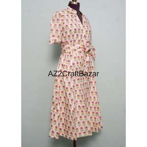 ชุดเดรสลำลองสไตล์หวานสำหรับใส่ไปทำงานหรือไปงานปาร์ตี้  ลายดอกพิมพ์ลายบล็อกด้วยมือ  ผ้าฝ้ายถัก  ทรงคังกูร่า  สวยงาม  ใส่สบาย - Product Image 5
