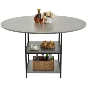Tavolo da Pranzo Rotondo Moderno in Legno da 47 Pollici per 4-6 Persone, Arredamento per il Tempo Libero con Ripiano Portaoggetti - Product Image 1