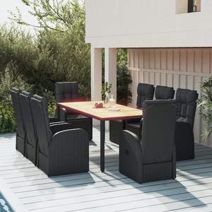 Conjunto de Comedor de Jardín con Reposapiés Ajustable Grande en Ratán Sintético Negro - Product Image 1