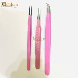 Juego de Pinzas para Pestañas de Acero Inoxidable de Alta Calidad Bellus International, 3 Piezas, Rectas y Curvas, Herramientas Profesionales para Extensión de Pestañas - Product Image 1