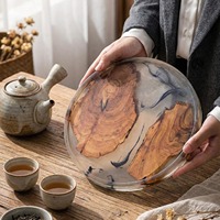 Plateau de service rond en bois et résine fait main de luxe, plateau décoratif en époxy, plateau de décoration pour table basse, ottoman, décoration de la maison, plateau cadeau