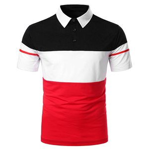 Polo à manches courtes en tricot pour homme, style décontracté, design uni, rouge, blanc, noir, rayé, polos pour homme - Product Image 1