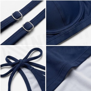 Ensemble de bikini rayé pour femmes, haut push-up, bas à nouer sur les côtés, maillot de bain en Spandex et Polyester - Product Image 4