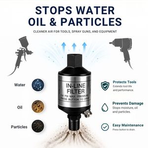 Régulateur d'air 1/4 NPT avec filtre et manomètre pour système d'outils pneumatiques, séparateur d'huile et d'eau avec vanne de purge - Product Image 4