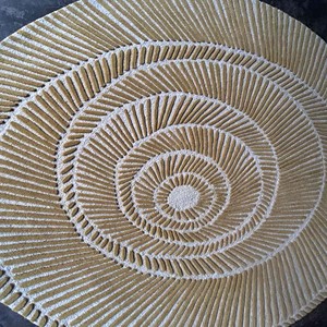 <b>Round</b> Spiral Pattern Rug Beige Cream Textured Modern Hand Tufted Area Rug <b>Carpet</b> Luxury Designer Living Room Bedroom Floor Decor - Product Image 3