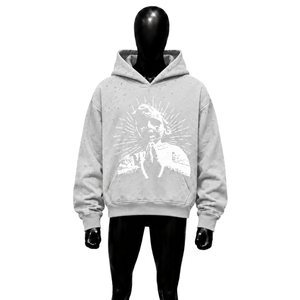 Sweat-shirt à capuche graphique argenté avec motif abeille en strass, coupe oversize, streetwear, en coton délavé, unisexe, moderne, décontracté, hiver - Product Image 1