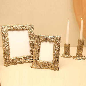 Modern Classic Aluminum Metal Glossy <b>Gold</b> Finish Decorative Photo <b>Frame</b> Resin Gemstones Portable Feature - Product Image 5