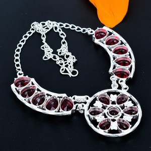 Pendentif élégant en grenat rouge vintage, argent sterling 925, sertissage en or, chaîne réglable, fait main, cadeau de fiançailles ou de Saint-Valentin - Product Image 4