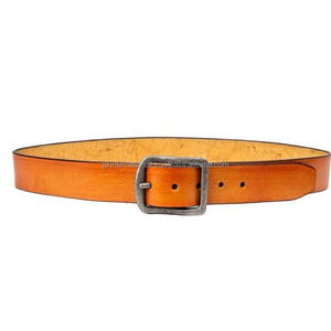 Cinturón de piel bronceada personalizado a mano para hombre, informal, superficie lisa, acabado alto, cuero tostado premium con hebilla de zinc antigua - Product Image 1