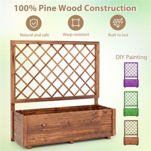 39\" <b>Pine</b> Wood Elevated Garden <b>Bed</b> with Diamond Trellis for Climbing Plants Elegant Fencing Trellis & Gates Planter Box - Product Image 5