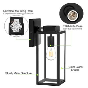 Modern Black Metal Outdoor Wall Lantern <b>Light</b> Fixture Industrial Farmhouse Wall <b>Sconce</b> Open Frame Exterior Porch <b>Light</b> - Product Image 3