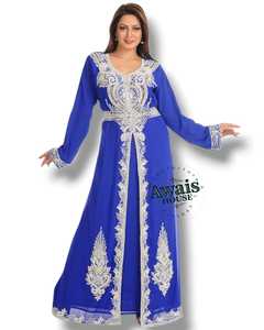 Islamic Women's <b>Plus</b> <b>Size</b> Lightweight Velvet Sequined Beaded Solid Floor Length Long Sleeve High Neck Flared Hem Handmade Ethnic - Product Image 4