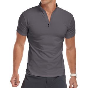 Camiseta de punto ligera de manga corta con cuello de cremallera para hombre, estilo casual, deportiva, de verano, tipo jersey, con cremallera de un cuarto - Product Image 3
