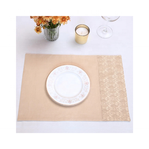 Handcrafted Floral Beige & Half <b>White</b> Jacquard GOTS Certified 100% Cotton Embroidered 14x18 Inch 240g Elegant Dining Placemats - Product Image 6