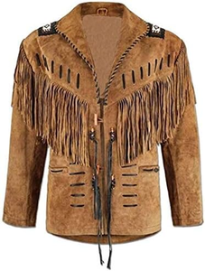 Men’s Premium <b>Red</b> Western Fringe Leather <b>Jacket</b> Vintage Cowboy Tassel Suede Coat with Handmade Detailing Modern Slim Fit - Product Image 3