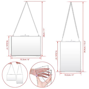 Mini cadre photo rectangulaire en verre transparent avec finition argentée, à suspendre au mur, cadre photo décoratif, fleurs pressées pour décorer - Product Image 5