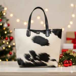 Sac fourre-tout d'été haut de gamme en cuir véritable avec poils, sac à main de luxe en cuir de vachette pour femme, fermeture ouverte LHTB-0124 - Product Image 2