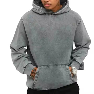 Sudadera con Capucha Extra Grande para Hombre, Color Sólido, Algodón Lavado, Felpa Francesa, Diseño Casual con Bolsillos, Corte Regular, Ropa de Otoño - Product Image 4