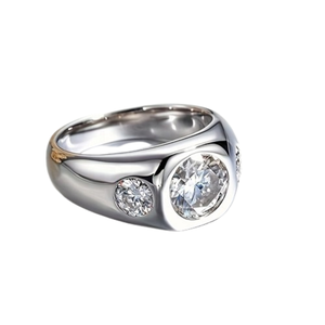 Bague de fiançailles classique hip-hop Gypsy avec moissanite ronde taille brillant de 2 carats, en argent sterling 925, large, pour homme, trois pierres - Product Image 5