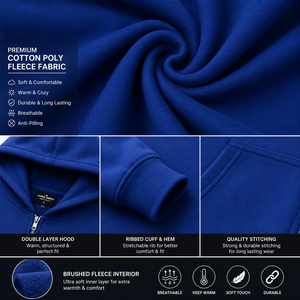 Sweat-shirt à capuche bleu pour homme avec logo personnalisé, fermeture éclair intégrale, coupe oversize, épais, avec design en strass sur le devant, style hip-hop streetwear. - Product Image 5