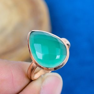 Natural Green Onyx Gemstone Pear Shape <b>Ring</b> Rose Gold Over <b>925</b> Sterling <b>Silver</b> - Product Image 1
