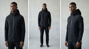 OEM Men's Performance Hooded Jacket and Pants <b>Set</b> Recycled Nylon Elastane Water Repellent Stretch Woven Tracksuit - Product Image 3