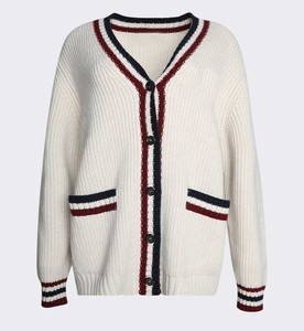 Breathable Old Money Style V-Neck <b>Cardigan</b> <b>Mens</b> Luxury Striped Sleeve Varsity Knit Sweater for Elegant Casual Wear - Product Image 1