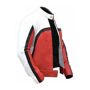 Veste de moto réversible en cuir rouge-blanc Style motard respirant avec col montant et décoration à motifs pour l'hiver - Product Image 3