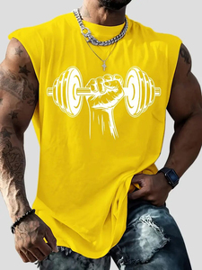 Débardeur blanc sans manches pour homme avec imprimé haltères, col en V, coupe décontractée douce, en coton respirant, idéal pour l'entraînement, avec logo frontal - Product Image 3